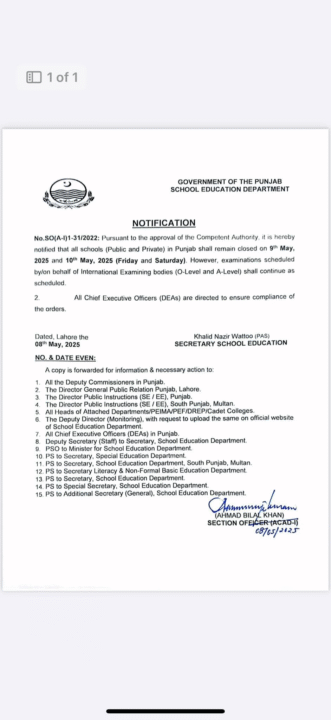 Image: Punjab May Holiday Notification